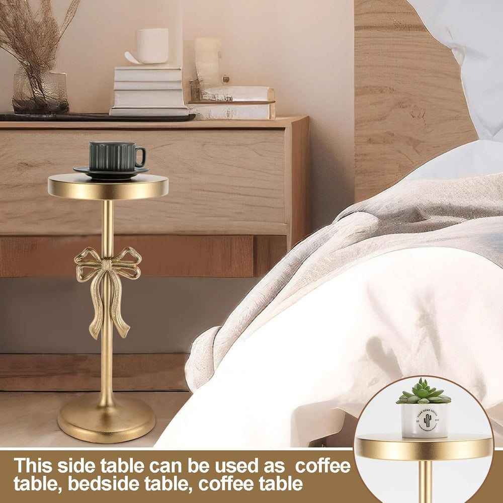 DoubleFill Gold Metal Martini Drink Table 9''x19.5'' Bow Pede...