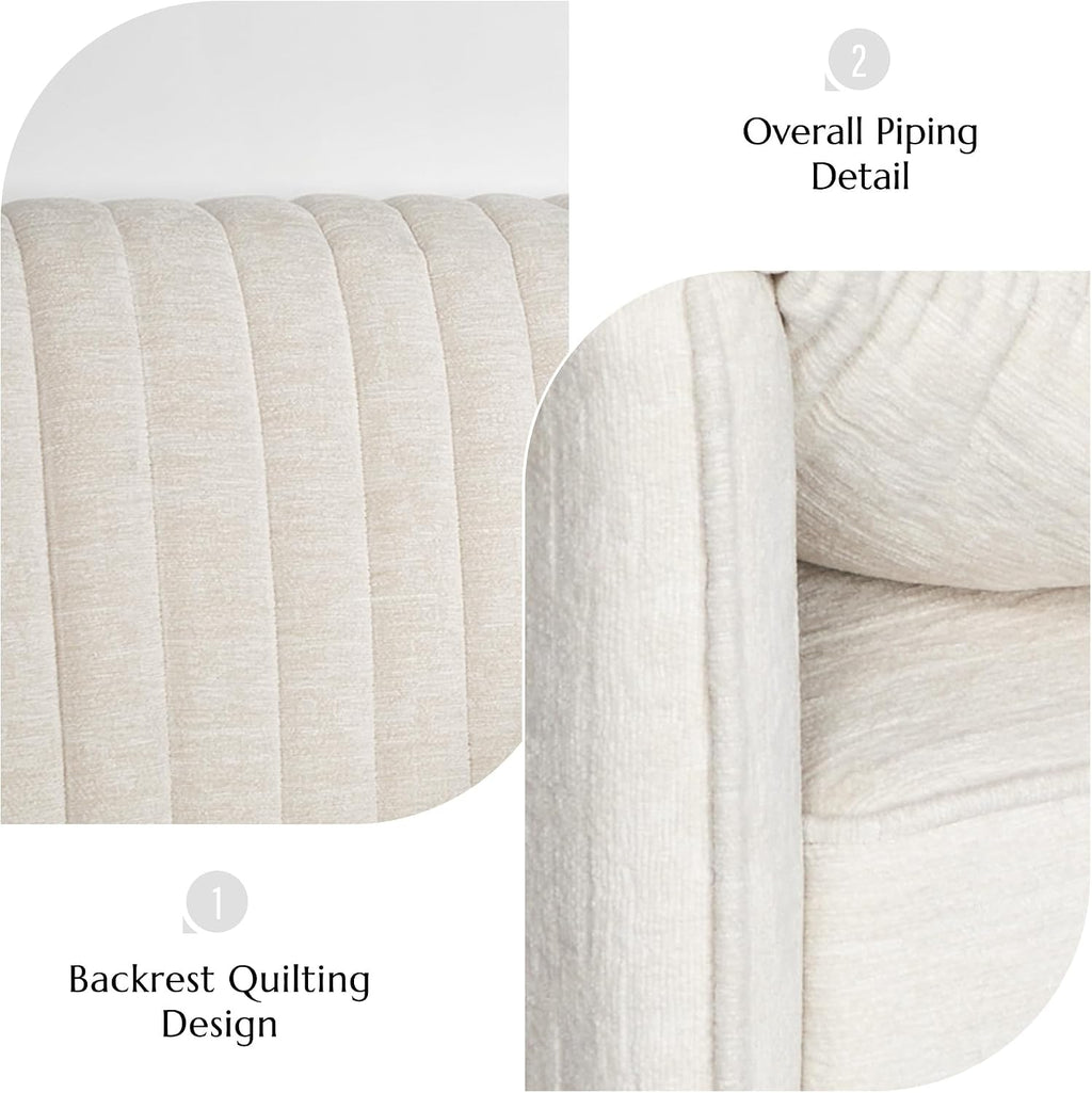 Modern Oversized Accent Reading Chair for Living Room, 43", Chenille, Beige | Piping Single Armchair with Quilting Backrest, Padded Arms, Wood Legs for Bedroom, Office, Reception Area