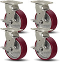 SY America 6" X 2" Casters Wheels,Heavy Duty Casters Set of 4，Polyurethane on Aluminum Wheels,4 Swivel w/Top Lock Brake Casters,5200 LBS Load Capacity