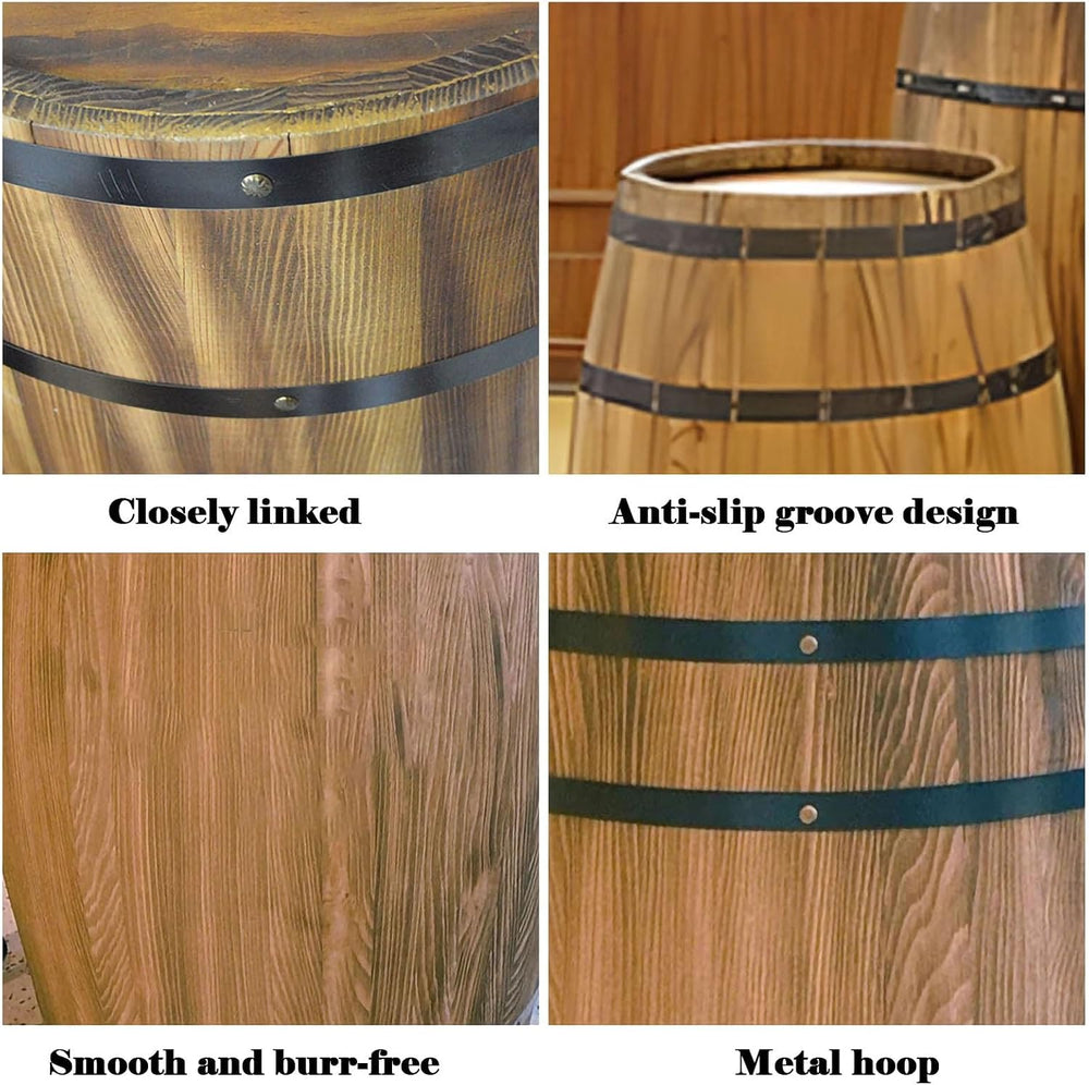 Rustic Whiskey Wine Barrel Side Table with Metal Bands, Solid Wood Barrel Acc...