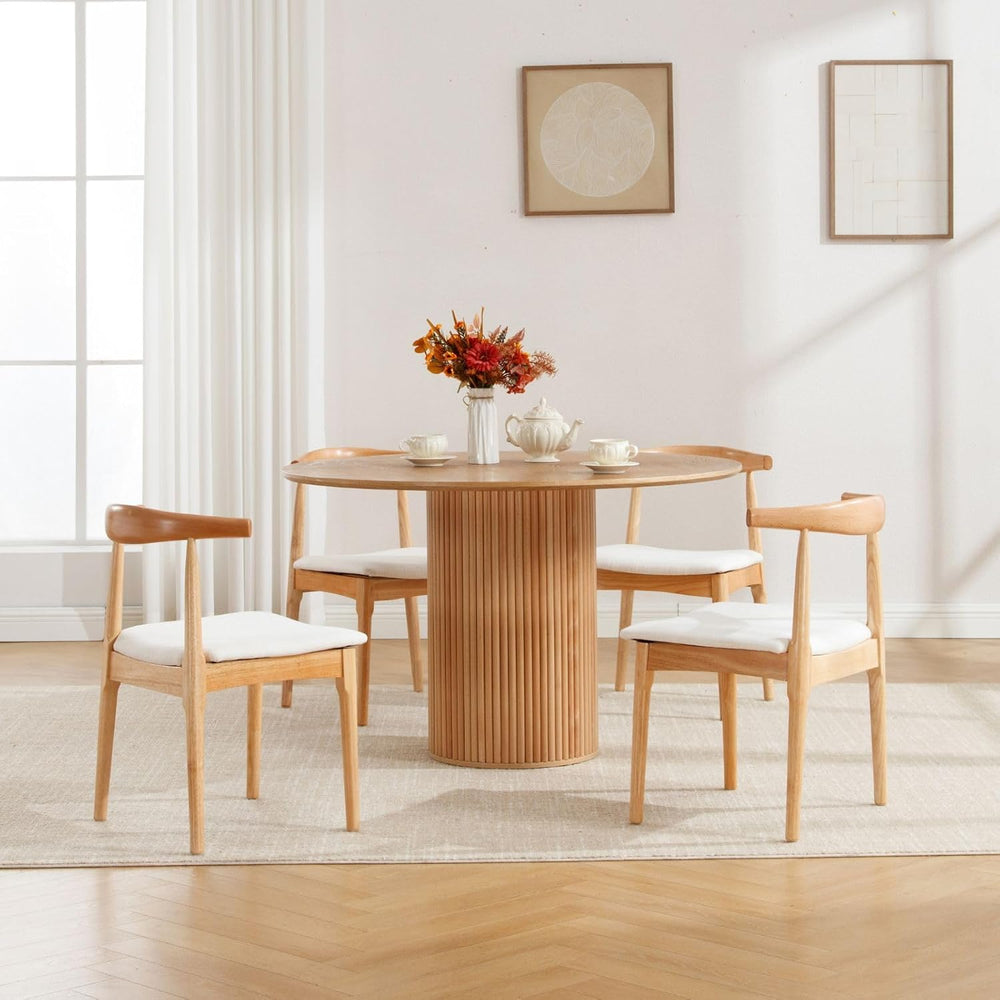 ROCITY Wood Dining Chairs Set of 4 Fabric Kitchen Chairs with Linen Cushion a...