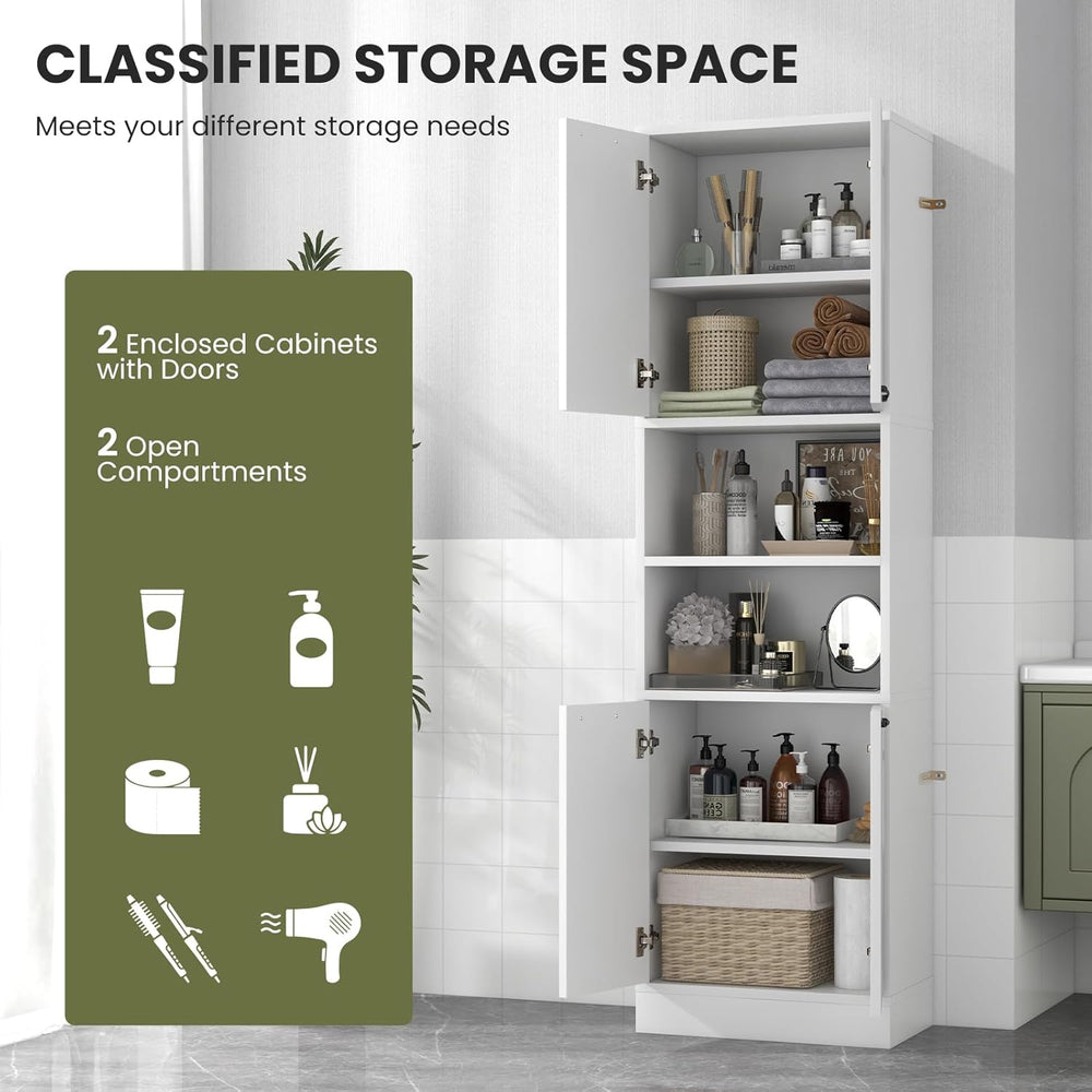 TANGZON 190CM Tall Kitchen Cupboard, 4-Door Storage Cabinet with Enclosed Cab...