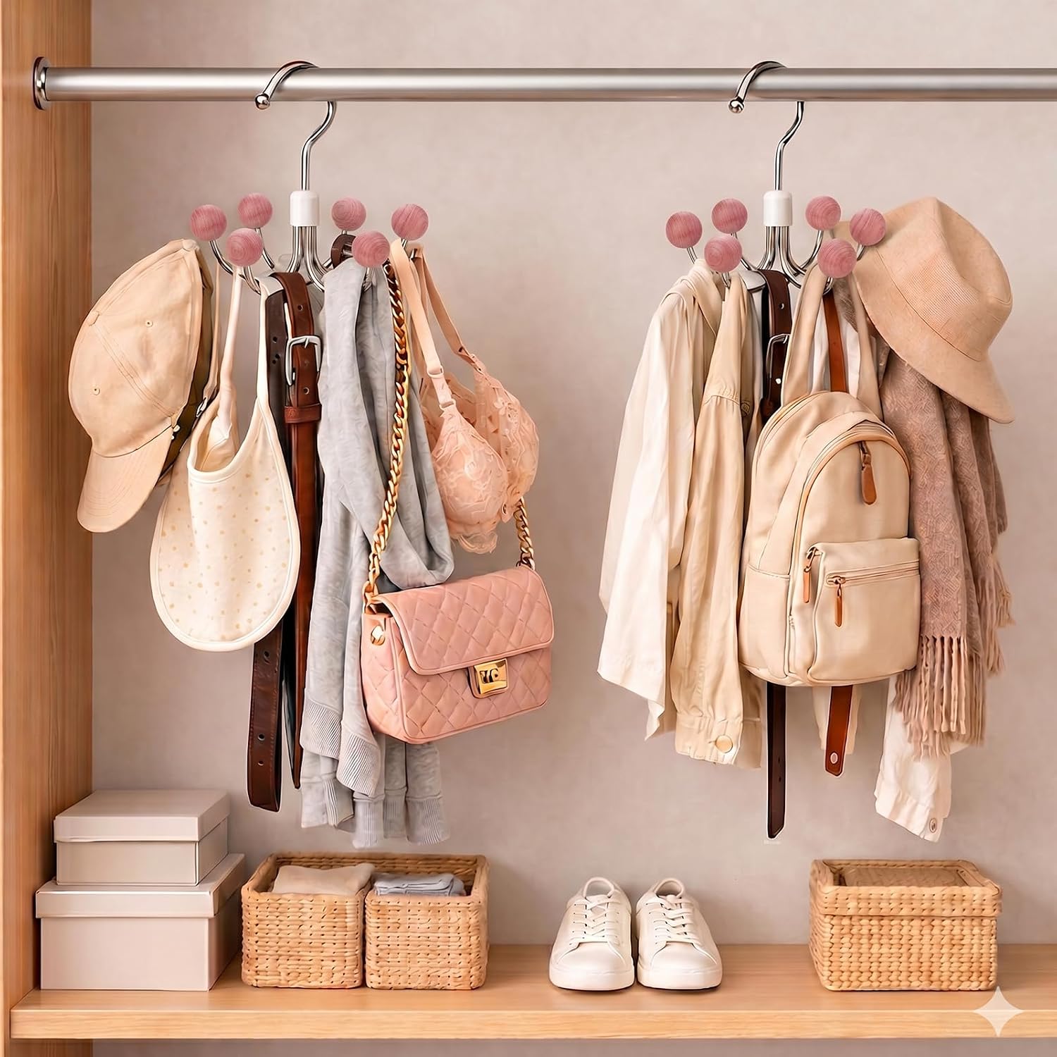6-Pack 360° Swivel Hoodie & Purse Organizer with Cedar Balls, Multi-Purpose Closet Storage Hanger for Hoodies, Bags, Scarves, Hats, Space Saving, Anti-Slip, Ideal for Dorm, Apartment & Travel