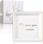 Zonon Mother's Day Ceramic Jewelry Tray with Present Box, Gift for Mom from Daughter I Love You Mom Square Decorative Ring Trinket Dish for Mother's Day Birthday Gift for Women