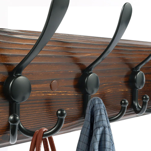 2 Pack Coat Rack Wall Mount 16.8'' Rustic Hat Rack with 5 Triple Hooks Coat Hooks Wall Mount Farmhouse Wall Hooks for Hanging Coat, Bags, Towels