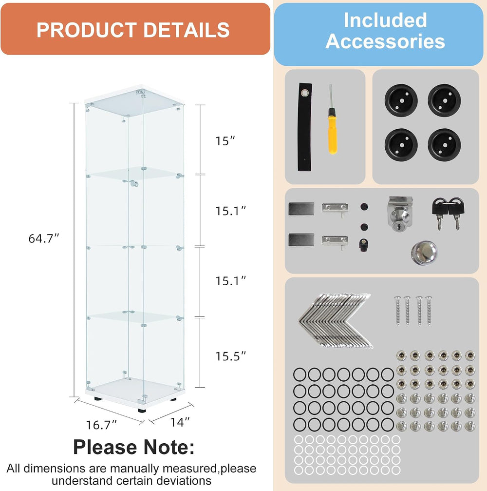 FANYUSHOW Tempered Glass Display Cabinet 4-Shelf Curio Cabinet with Security ...
