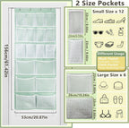 18 Pockets Over the Door Organizer with 4 Kind Pockets,Behind Door Shoes Rack,Back of Closet Storage Organization for Socks,Hat,Underwear,Luggage Packing,Hanging Holder Shelf in Home Dorm,Travel,Green