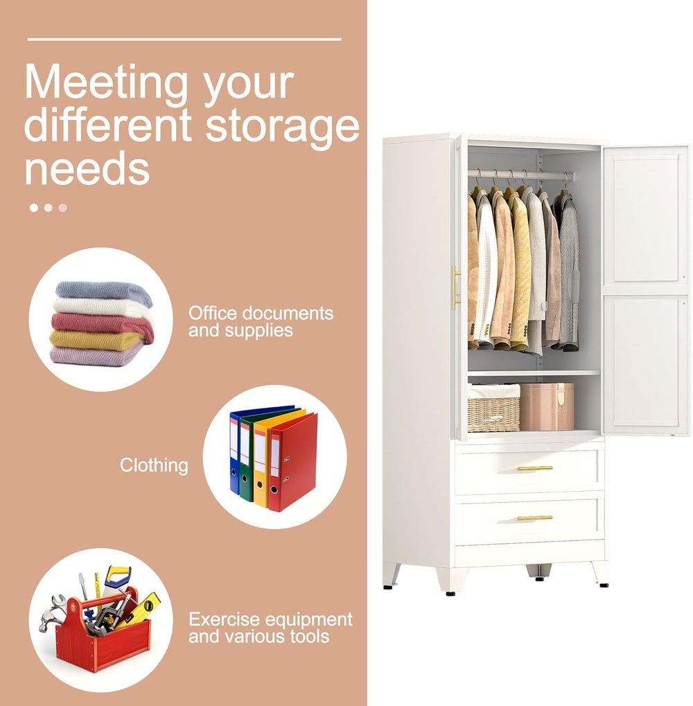 PAOFIN White 71" Metal Armoire Wardrobe Closet, Bedroom Clothing Storage...