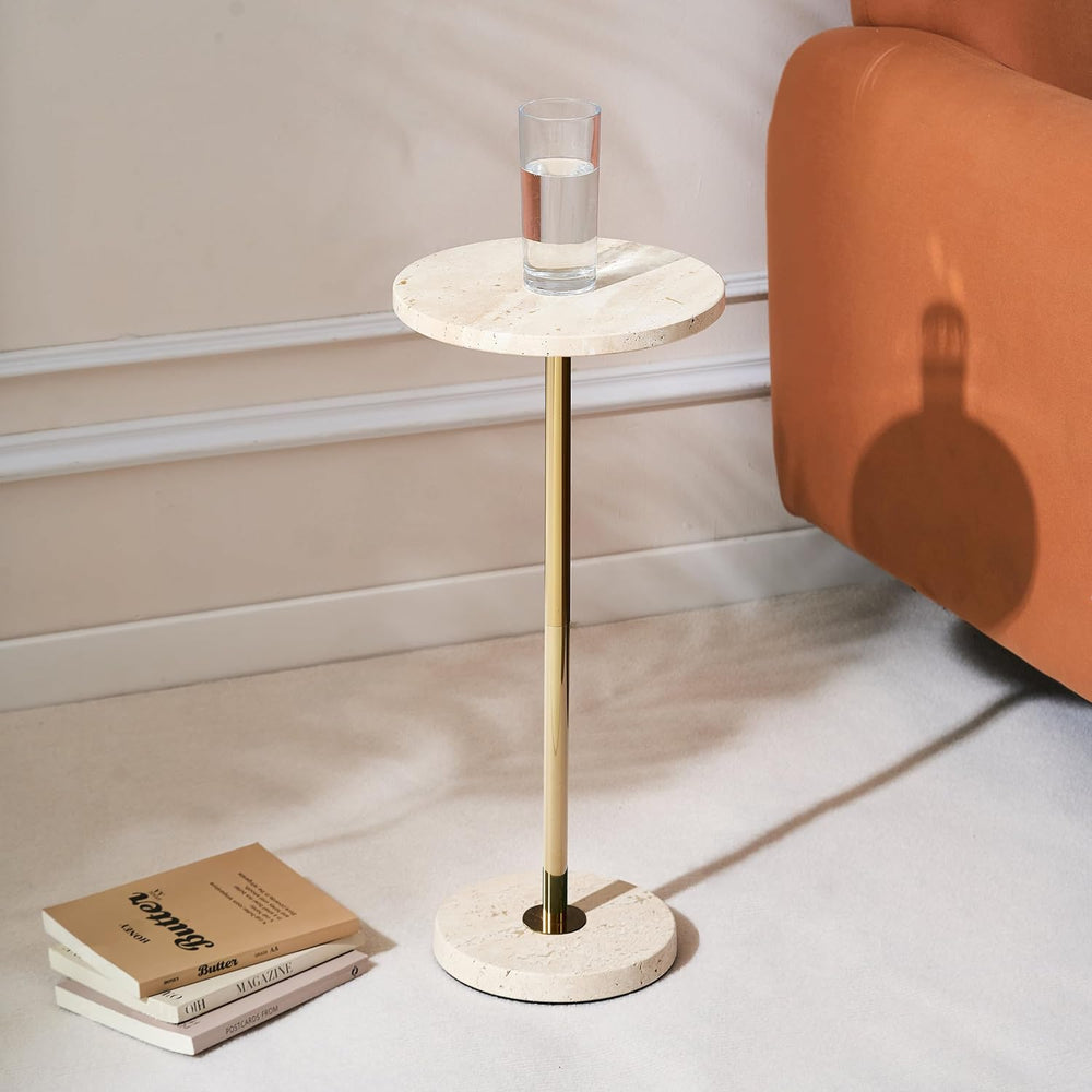 Premium Small Round Natural Marble Pedestal Side Table, End Table, Mini Drink...