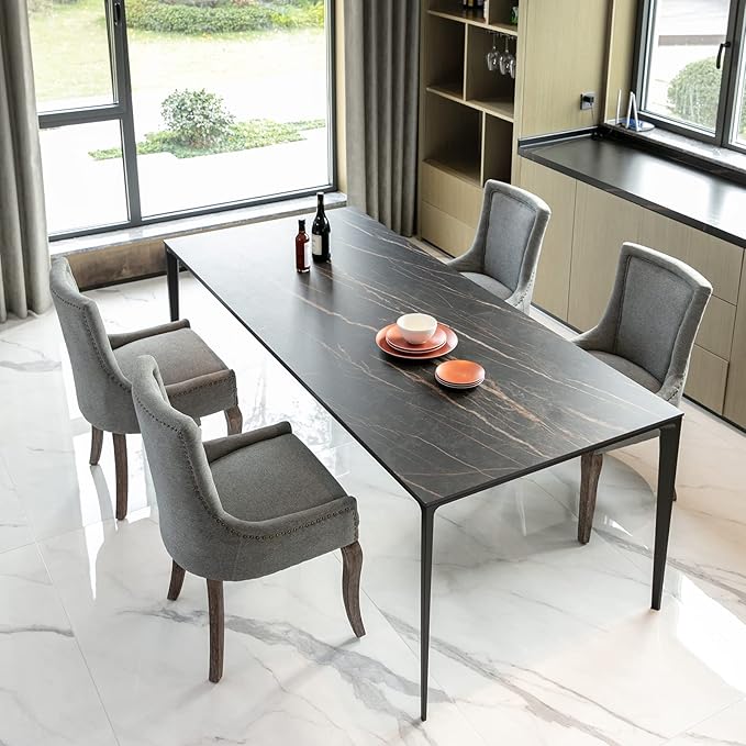 Gray Dining Chairs Set of 6, Kitchen & Dining Room Chairs, Fabric Upholstered Dinning Chairs, Sillas De Comedor, Nailhead Trim, Wood Legs (Grey, 6 Pcs)