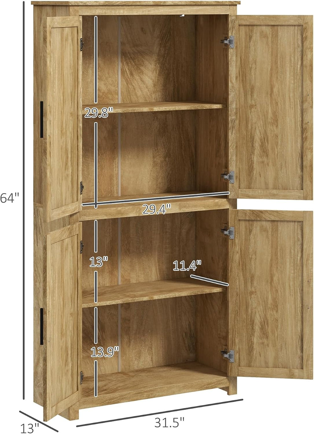 72" Tall Kitchen Pantry Storage Cabinet, Freestanding Buffet with 4 Ratt...