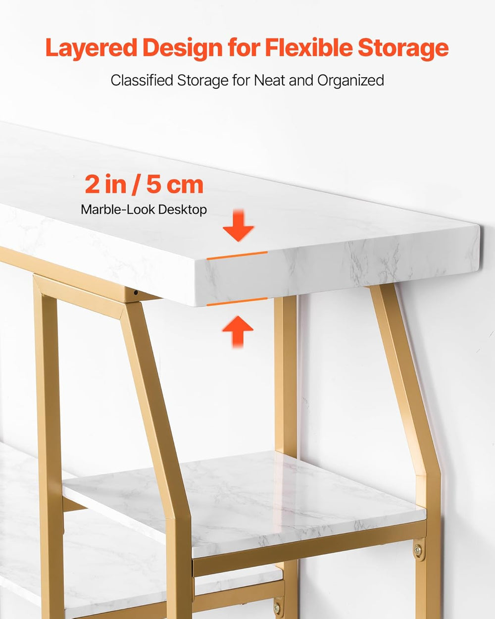 VEVOR Marble Console Table, 3 Tiers Modern Console Table for Open Storage, Go...