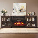 98" Farmhouse TV Stand with 36" Fireplace for Living Room,Media Entertainment Center with Adjustable Shelves and Large Storage Cabinets, TVs up to 100", Brown