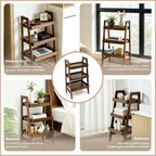 3 Tier Wooden Ladder Shelf, Small Leaning Bookshelf with Open Storage & Raised Guard Rail, Freestanding Display Shelf for Bedroom Living Room Apartment Balcony Small Spaces