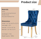 Luxury Upholstered Dining Chairs Set of 2, Kitchen Chair with Golden Metal Legs, Velvet Tufted Back Dining Chair, Sillas de Comedor, Modern Kitchen & Dining Room Chairs (Blue, 2 Pcs)