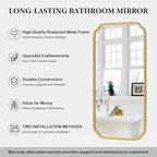 Gold Wall Mirror 48 x 24 Inch Bathroom Vanity Mirror for Over Sink Modern Rounded Corner Rectangle Wall Mirror Decorative with Non-Rusting Iron Metal Framed (Horizontal/Vertical)