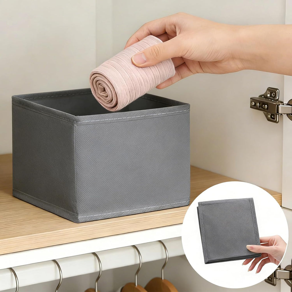 3 Pcs Dresser Drawer Organizers, Collapsible Sock and Underwear Drawer Organizer for Clothes Underwear Socks Clothing Bra Storage Basket Bins(1 Large, 2 Small)(Grey)