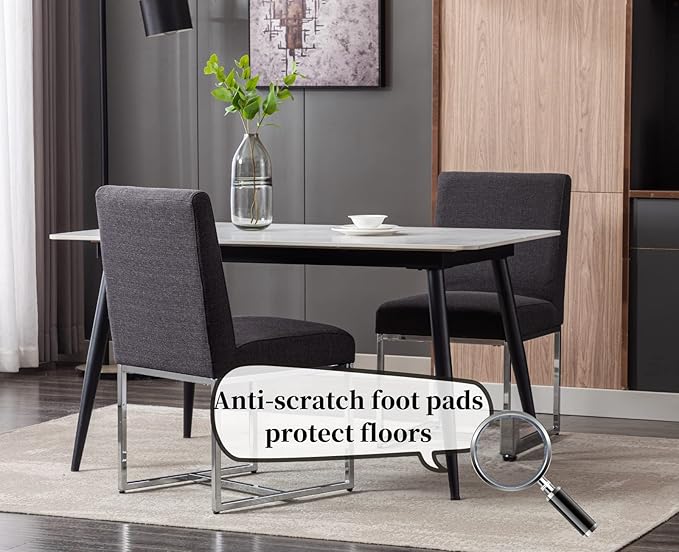 CIMOTA Black Modern Dining Chairs Set of 6, Upholstered Dining Room Chairs Armless Guest Side Chair with Chrome Base for Dining Room/Kitchen, Charcoal Black, 6PCS