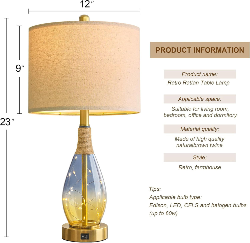 OYEARS 23" Table Lamps for Living Room Set of 2,Bedside Lamps for Night ...