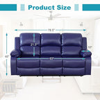 Recliner Sofa Set Couches for Living Room Chair Semi PU Fabric Living Room Furniture Sets, Adjusted Loveseat Reclining Couch Furniture Sofa Set for Theater Seating, 3-Seater, Dark Blue
