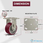 SY America 4" X 2" Casters Wheels,Heavy Duty Industrial Casters，Polyurethane on Aluminum Wheels,2 Rigid Casters,1600 LBS Load Capacity