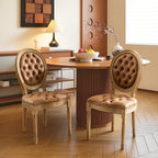 French Country Dining Chairs Set of 6,Farmhouse Upholstered Dining Room Chairs with Tufted Round Back&Solid Leg,PU Leather Kitchen Side Chairs for Kitchen/Bedroom/Dining Room,Tan