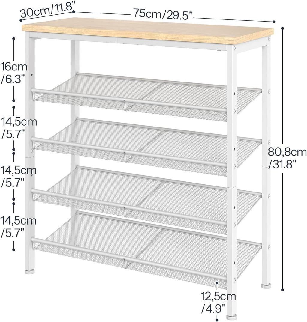 HOOBRO Shoe Rack for Entryway, 5-Tier Shoe Organizer with Adjustable Mesh Shelves, 12-16 Pairs of Shoes, Spacious Floor Mount, Metal, Industrial, Shoe Shelf for Closet, Natural and White WN12XJ01