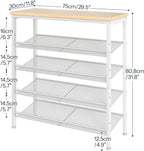 HOOBRO Shoe Rack for Entryway, 5-Tier Shoe Organizer with Adjustable Mesh Shelves, 12-16 Pairs of Shoes, Spacious Floor Mount, Metal, Industrial, Shoe Shelf for Closet, Natural and White WN12XJ01