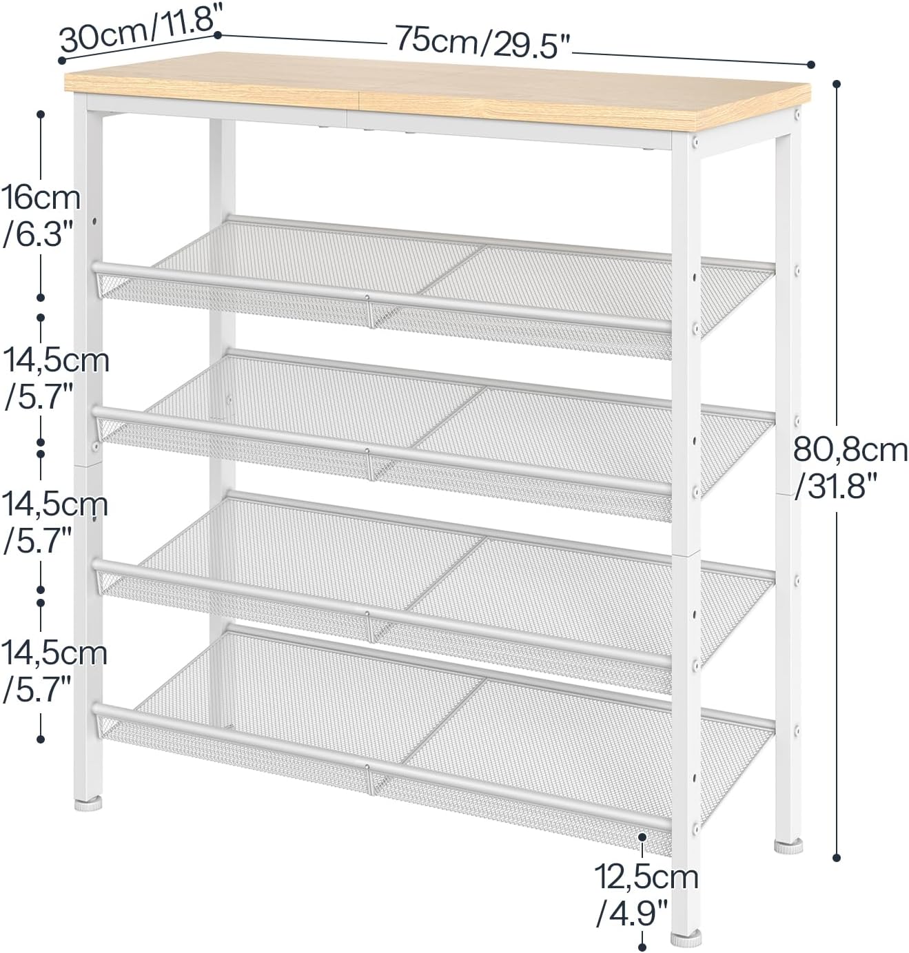 HOOBRO Shoe Rack for Entryway, 5-Tier Shoe Organizer with Adjustable Mesh Shelves, 12-16 Pairs of Shoes, Spacious Floor Mount, Metal, Industrial, Shoe Shelf for Closet, Natural and White WN12XJ01