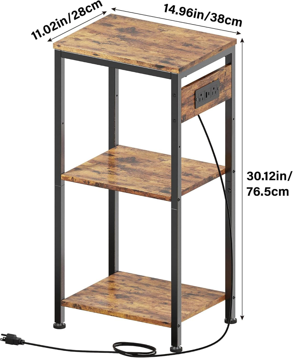 Side Table with Charging Station, Nightstand with USB Ports and Outlets, Tall...
