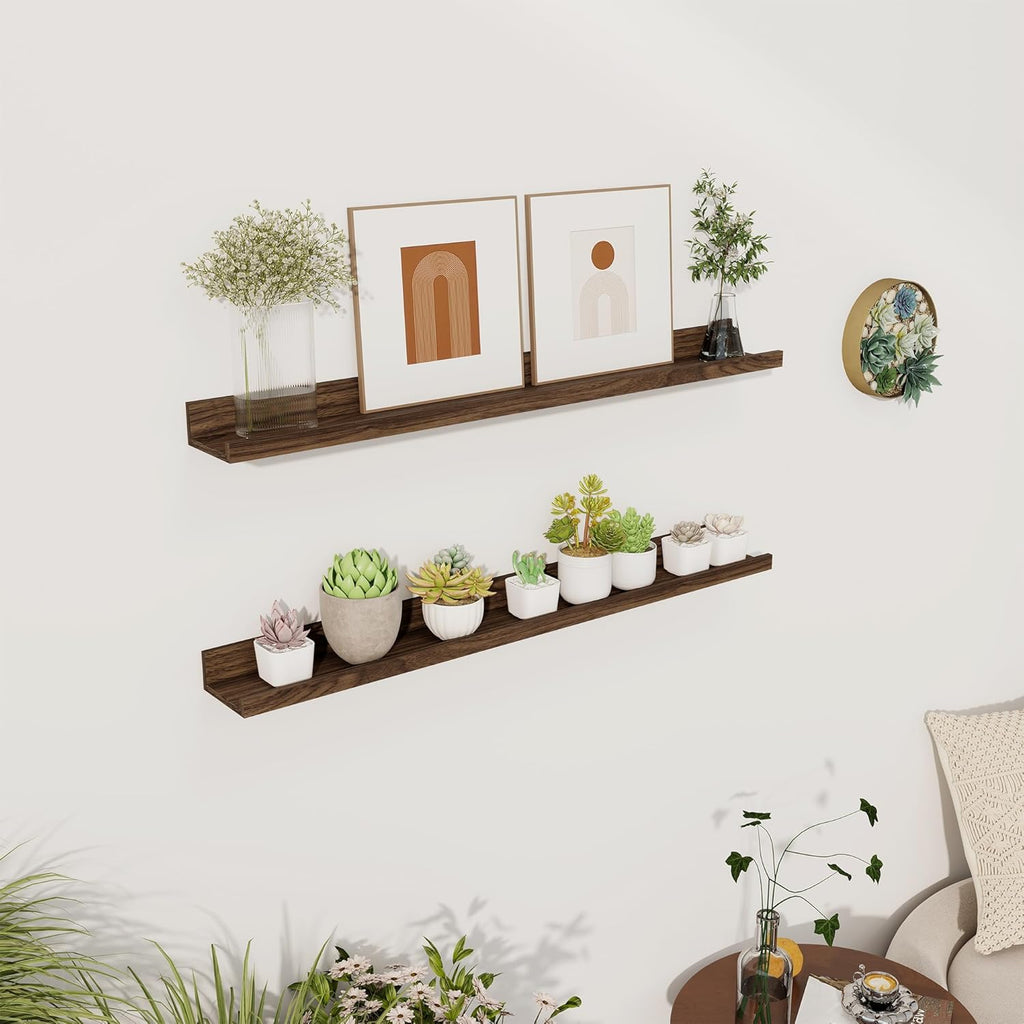 Axeman 30 Inch Floating Shelves for Wall | Picture Ledge Shelf Set of 2 | Rustic Walnut Picture Shelf for Wall with Ledge | Floating Shelves with Lip | Photo Ledge Shelves for Books Album Records