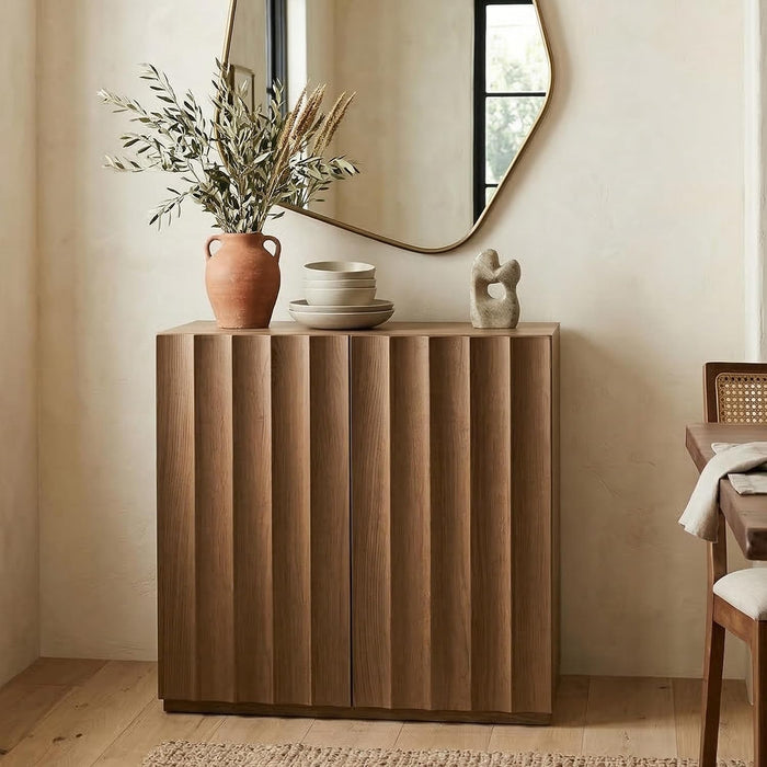 VividVibe Sideboard Cabinet, 31.37" Buffet Fluted Cabinet, Amber Oak