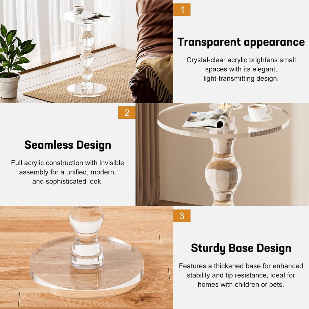Acrylic Side Table, Acrylic end Table, Clear Small Round Side/End Tables with...