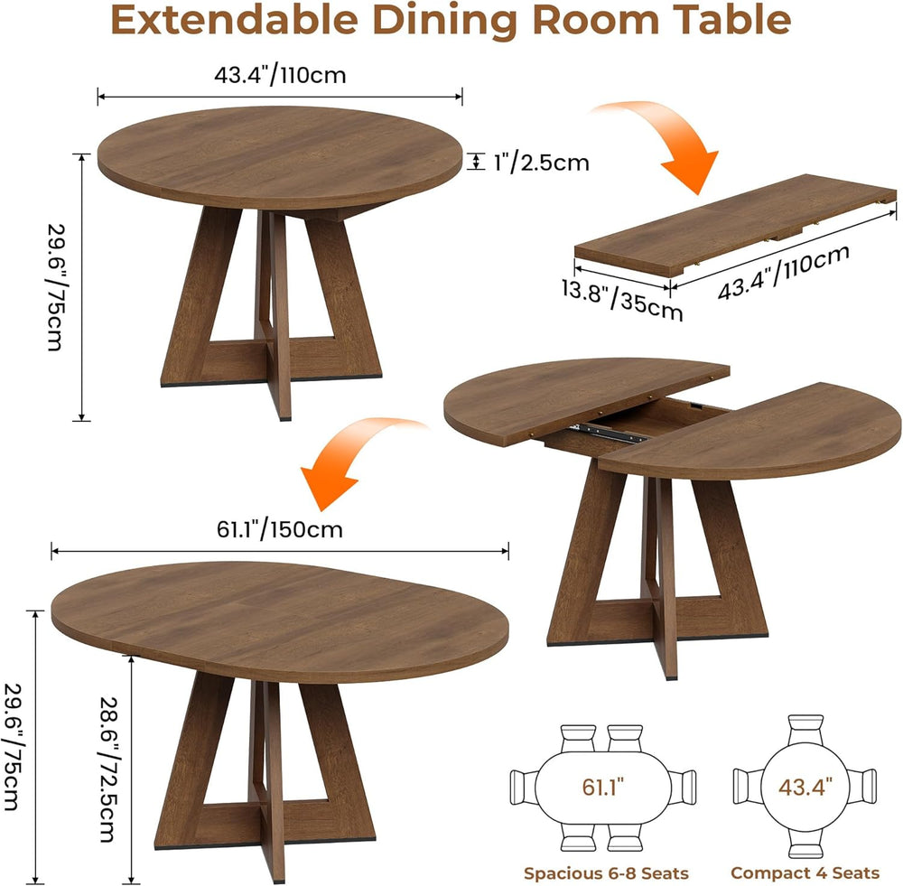 Extendable Round Dining Table for 4-8,Modern Kitchen Oval Dining Table with R...