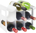 mDesign Plastic Free-Standing Water Bottle Organization/Wine Rack Storage Organizer for Kitchen Countertops, Cabinet, Bin, Pantry, Fridge, Refrigerator, 3 Tiers, 9 Bottles, Lumiere Collection - White