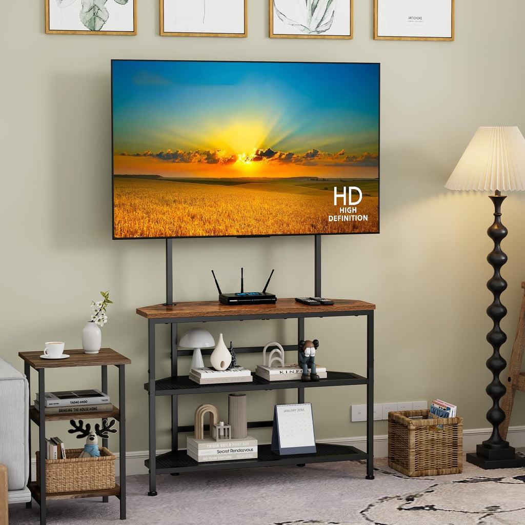 23" to 60" Floor Corner TV Stand For Bedroom With Mount, Universal Corner TV Desk Table With Storage Shelves For Bedroom Small Space,Rustic Television Stands Desk,Heavy Duty Structure,Adjustable Feet