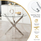 31.5" Round Glass Dining Table for 2-4, Tempered Glass Kitchen Tabletop with Chrome Legs, Clear Modern Small Circle Table for Apartment, Dining Room (Silver)