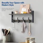 Tatub 20" Rustic Coat Rack Wall Mount with Shelf, Wall Hooks with Shelf, Heavy Duty Entryway Organizer Hangers for Hanging, Hat, Bag, Jacket for Bathroom, Living Room, Bedroom, Ebony