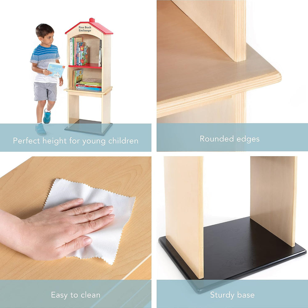 Guidecraft Free Library Exchange Book Stand: 3-Shelf Wooden Storage Bookcase,...