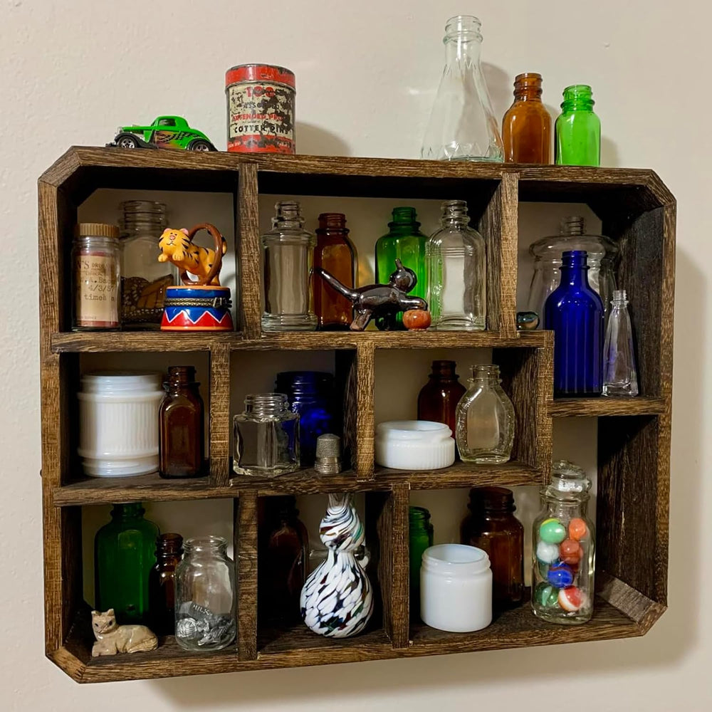 Frcctre Rustic Shadow Box Display Shelf, 9 Compartments Wood Hanging Display ...