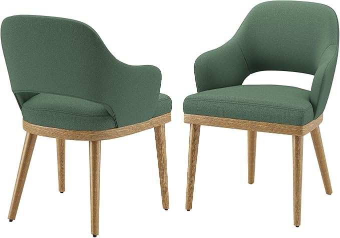 Wooden Dining Chairs Set of 2, Modern Fabric Upholstered Dining Room Chair, Kitchen Side Chairs, Farmhouse Dinner Chair with Open Back for Kitchen, Green