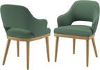 Wooden Dining Chairs Set of 2, Modern Fabric Upholstered Dining Room Chair, Kitchen Side Chairs, Farmhouse Dinner Chair with Open Back for Kitchen, Green