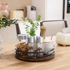 LAMU 9'' Lazy Susan Turntable Organizer for Cabinet, Round Wood Lazy Susan for Table Top, Kitchen, Countertop, Pantry, Spice, Bathroom Vanity, Coffee, Farmhouse Decor