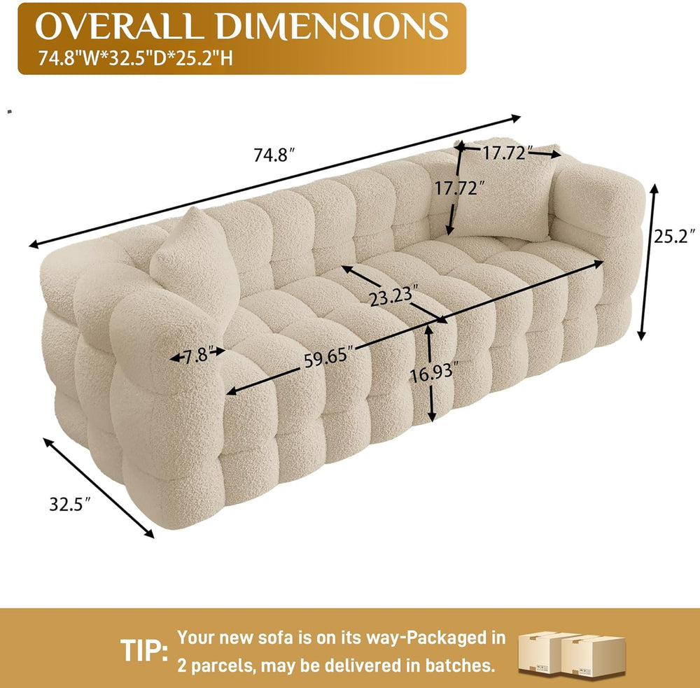 Wrofly Boucle Sofa Couch, 74.8" Comfy Upholstered Sherpa Sofa, Tufted Co...