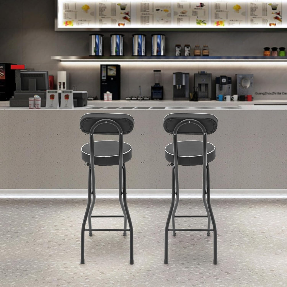2Pcs-Folding Bar Stool with Back, Black Tall Foldable Chair Counter Height Co...