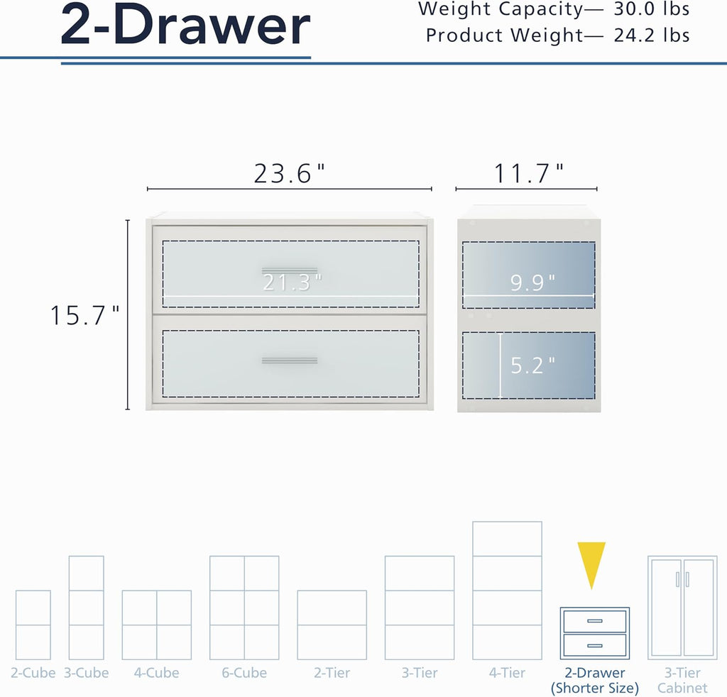Homes: Inside + Out Apexa 2-Drawer Wooden Stackable Storage Drawers, Small Food Pantry Cabinet, Cajonera De Madera, Underbed Drawer Dorm Teen Room Decor & Bedroom, Home Office, Kitchen, White