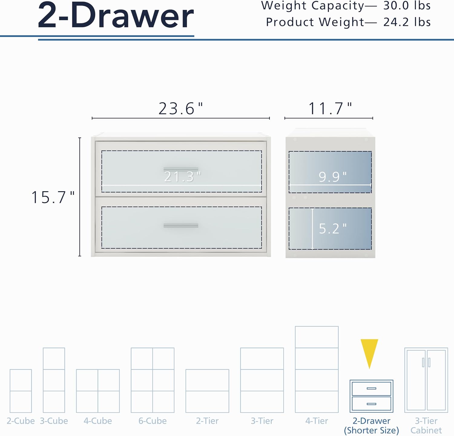 Homes: Inside + Out Apexa 2-Drawer Wooden Stackable Storage Drawers, Small Food Pantry Cabinet, Cajonera De Madera, Underbed Drawer Dorm Teen Room Decor & Bedroom, Home Office, Kitchen, White