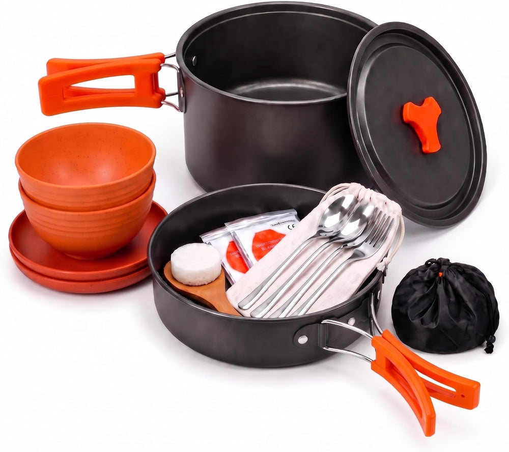 Camping Cookware Set, Nonstick Pot Pan Utensils Mess Kit for Backpacking