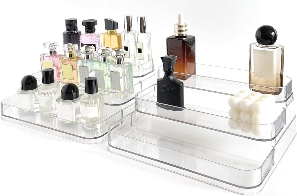 Perfume Organizer - 2 Pack Three-Tiered Shelf - Perfume Lotion Skincare Stand, Spice Vitamins Medicine Bottles Holder,Sturdy Clear Rack for Kitchen Bathroom Countertop Cabinet Storage