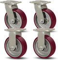 SY America 6" X 2" Casters Wheels,Heavy Duty Casters Set of 4，Polyurethane on Aluminum Wheels,2 Rigid 2 Swivel Casters,5200 LBS Load Capacity